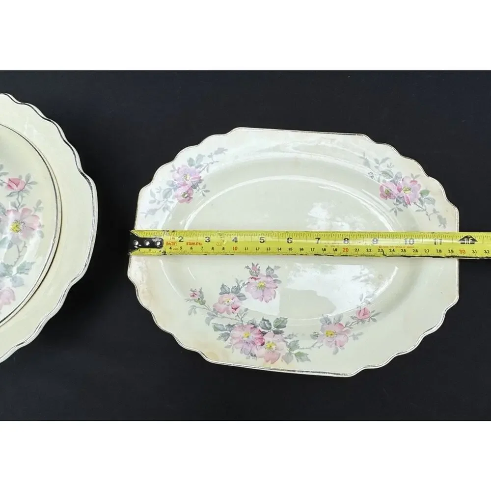 2 Vintage WS George LIDO Canarytone Pink Floral Bowls Serving Dishes -A84
